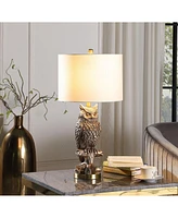 Streamdale Furniture 27.5" Silver Owl On A Branch Resin Table Lamp