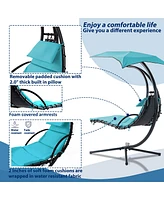 Blue Hanging Chaise Lounge Swing with Canopy & Stand