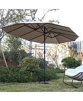 14.8 Ft Double Sided Outdoor Umbrella Rectangular Large With Crank (Khaki)