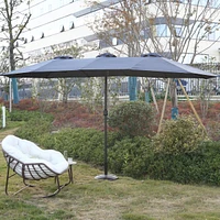 14.8 Ft Double Sided Outdoor Umbrella Rectangular Large With Crank (Navy Blue)