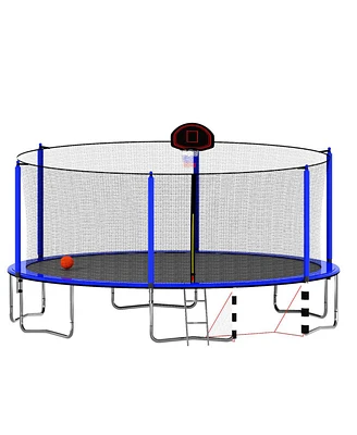 Simplie Fun 16FT Trampoline With Basketball Hoop Pump And Ladder(Inner Safety Enclosure) With Soccer Goal