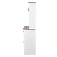 White Wooden Kitchen Pantry with Glass Door Storage