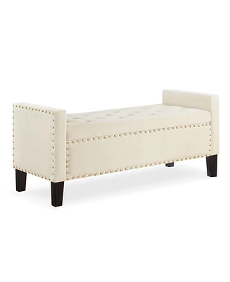 Simplie Fun Cream Upholstered Storage Bench with Tufted Seat