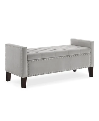 Simplie Fun Gray Upholstered Storage Bench with Armrest