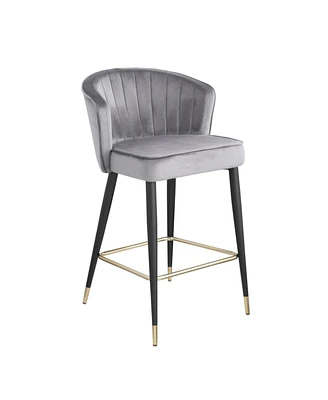 Simplie Fun Gray Velvet Counter Height Stool with Gold Tipped Legs