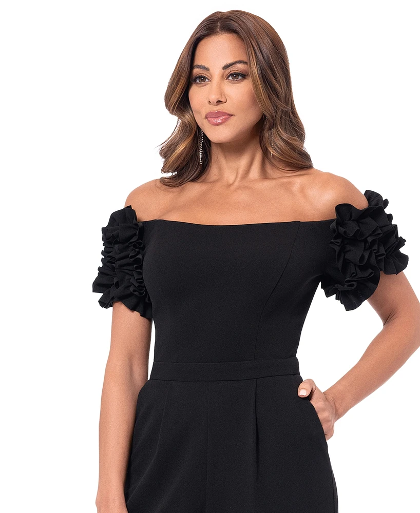 Xscape Women's Ruffled Off-The-Shoulder Straight-Leg Jumpsuit