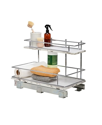 Household Essentials Glidez Chrome-Plated Steel and Faux Marble Pull-Out/Slide-Out Storage Organizer for Under Sink or Cabinet 2-Tier Design