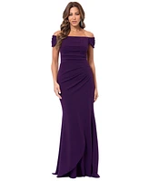 Xscape Women's Ruched Off-The-Shoulder Long Dress