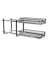 Household Essentials Glidez Multipurpose Paint-Finished Steel Pull-Out/Slide-Out Storage Organizer with Plastic Liners for Under Cabinet 2-Tier Dual