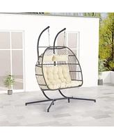 2 Person Outdoor Rattan Hanging Chair Patio Wicker Egg Chair