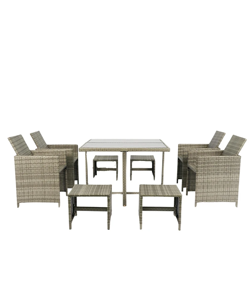 Simplie Fun 9-Piece Patio Dining Set with Rattan Chairs & Glass Table