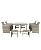 Simplie Fun 9-Piece Patio Dining Set with Rattan Chairs & Glass Table