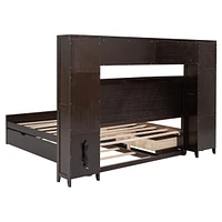 Queen Wooden Bed With All-In-One Cabinet, Shelf And Sockets