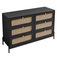 Modern Rattan Wood 6-Drawer Dresser & Storage Cabinet