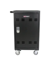 Simplie Fun Mobile Charging Cart And Cabinet For Tablets Laptops 30-Device With Combination Lock-Black