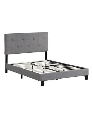 Simplie Fun Gray Upholstered Platform Bed Frame, Easy Assembly
