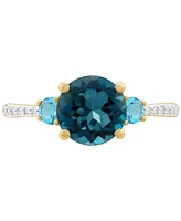 London Blue Topaz (2-1/3 ct. t.w.), Swiss Blue Topaz (1/3 ct. t.w.) & Diamond (1/20 ct. t.w.) Ring in 14k Gold