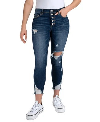 Indigo Rein Juniors' Mid-Rise Distress Curvy Jeans