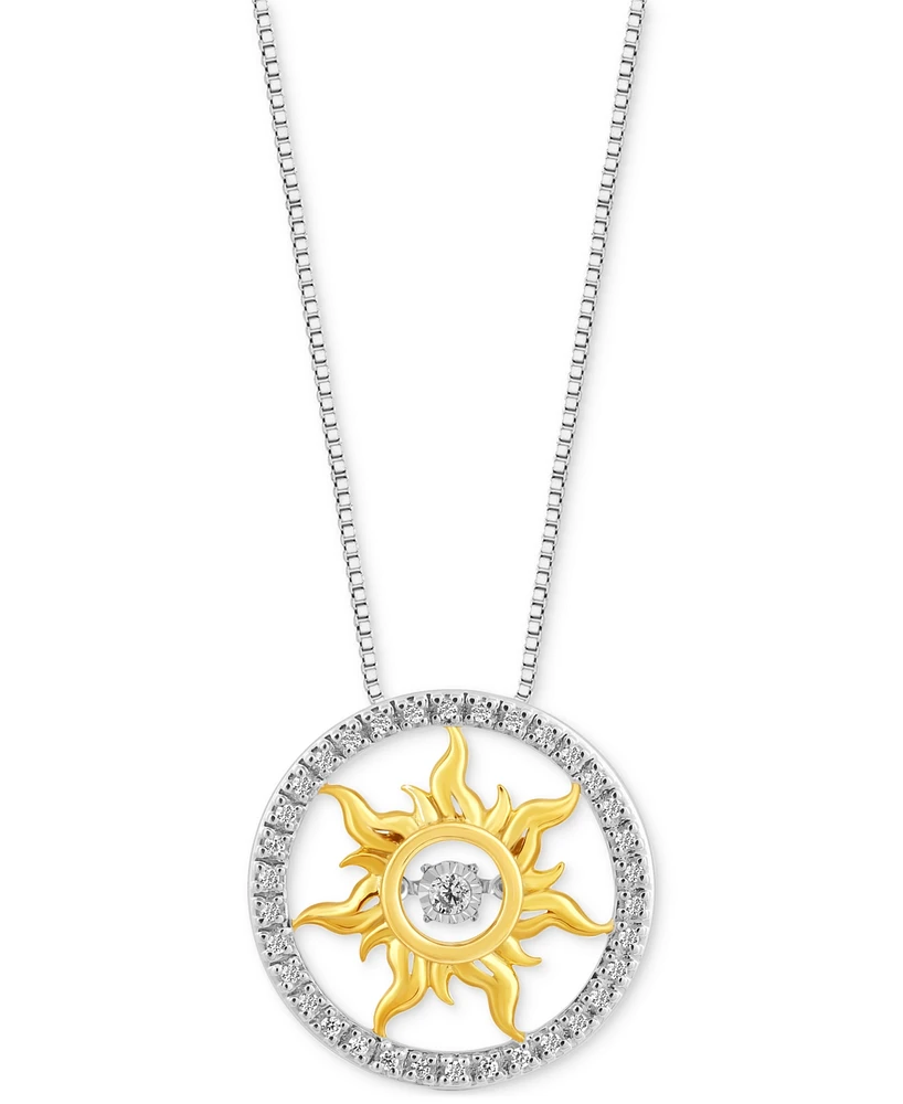 Diamond Rapunzel Flower Pendant Necklace (1/10 ct. t.w.) in Sterling Silver & Gold-Plate, 16" + 2" extender - Sterling Silver  Gold