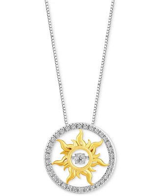 Diamond Rapunzel Flower Pendant Necklace (1/10 ct. t.w.) in Sterling Silver & Gold-Plate, 16" + 2" extender - Sterling Silver  Gold