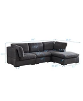 Streamdale Furniture L Shape Modular Soft Fabric Sofa Filled With Down (Dark Grey)