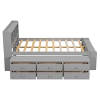 Full Bed With Bookcase Headboard, Under Bed Storage Drawers And Bed End Storage Case, Grey