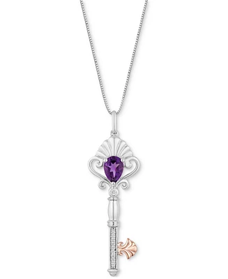 Amethyst (5/8 ct. t.w.) & Diamond (1/20 ct. t.w.) Ariel Key Pendant Necklace in Sterling Silver & Rose Gold-Plate, 16" + 2" extender