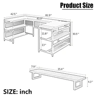 Simplie Fun U-Shaped Desk With Shelve And Led Lights