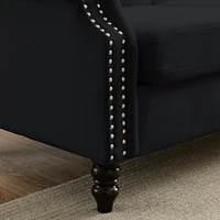 57" Black Velvet Chesterfield Sofa with Rolled Arms & Nailhead, 2 Seater