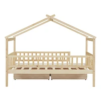Twin Size Wooden House Bed With Two Drawers