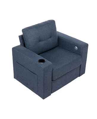Simplie Fun Blue Velvet Swivel Sofa Chair