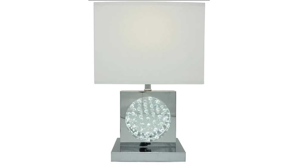 Simplie Fun 22"H Chrome Square Crystal Centerpiece With Night Light + Usb Port + Power Outlet