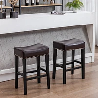 Streamdale Furniture Set of 2 Brown Faux Leather 26" Bar Stools