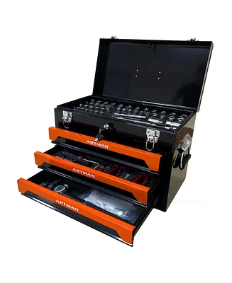 Streamdale Furniture 3 Drawers Tool Box With Tool Set-Orange