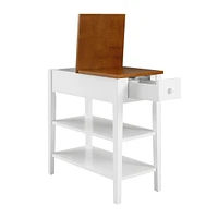 2-tone End Table with Usb Charging, White/Walnut