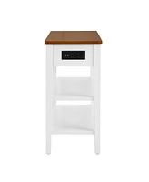 Streamdale Furniture 2-tone End Table with Usb Charging, White/Walnut