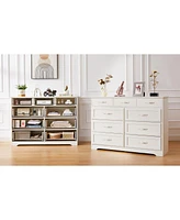 Simplie Fun 9-drawer white wood dresser, antique handles, 47.56"W x 15.75"D x 34.45"H