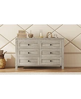 Streamdale Furniture Retro Farmhouse Style Wooden Dresser With 6 Drawer, Storage Cabinet For Bedroom, Anitque Gray