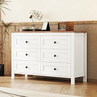 Retro Farmhouse Style Wooden Dresser With 6 Drawer, Storage Cabinet For Bedroom, Anitque Gray