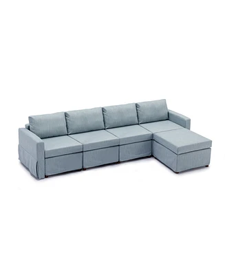 Simplie Fun Light Blue Modular Sectional Sofa with Ottoman