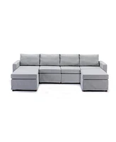 Simplie Fun 4-Piece Sectional Sofa with Ottoman, Light Grey, Washable