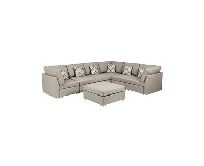 Simplie Fun Amira Beige Fabric Reversible Modular Sectional Sofa With Ottoman And Pillows