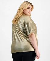 Bar Iii Trendy Plus Size Shine Drop-Shoulder T-Shirt, Created for Macy's