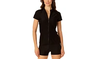 Coppersuit Women's Short Sleeve Zip Front Rashguard Top