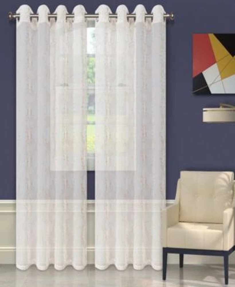 Superior Modern Embroidered Imperial Trellis Sheer 2 Piece Curtain Panel Set