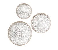 Medallion Trio Distressed White Floral 3-Piece Carved Wood Wall Decor Set