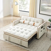 Modern 55.5" Pull Out Sleep Sofa Bed 2 Seater Loveseats Sofa Couch With Side Pockets