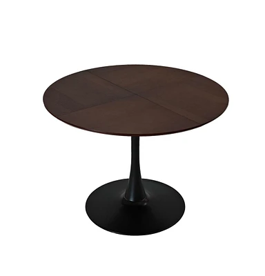 Simplie Fun 42.13" Modern Round Dining Table, Four Patchwork Tabletops With Brown Oak