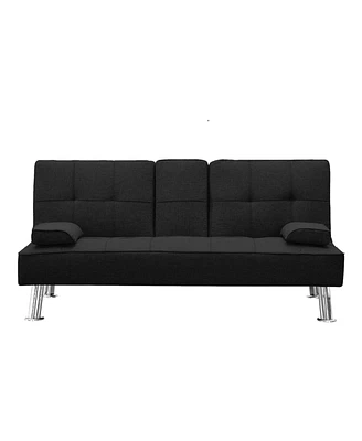 Simplie Fun Modern Convertible Folding Futon Sofa Bed With2 Cup Holders, Fabric Loveseat Sofa Bed