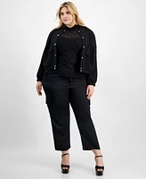 Bar Iii Trendy Plus Size Bomber Jacket Mesh Top Shine Cargo Pants Created For Macys